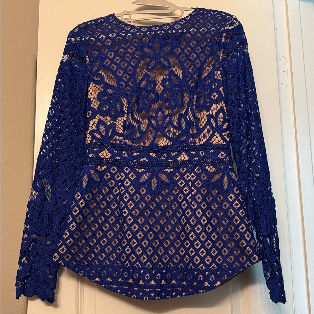 NWT lace over blouse royal blue peplum Stylestalker S
